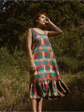Chaos And Colour Size S Junie Ikat Multicolor Tie Strap Midi Maxi Dress